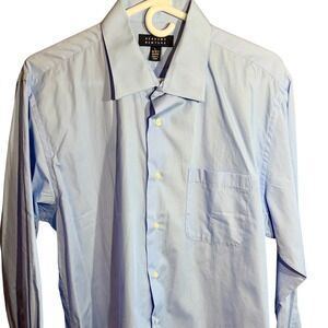 Bergamo New York Mens Dress Shirt Light Blue Long Sleeve Button  16-16.5 32/33